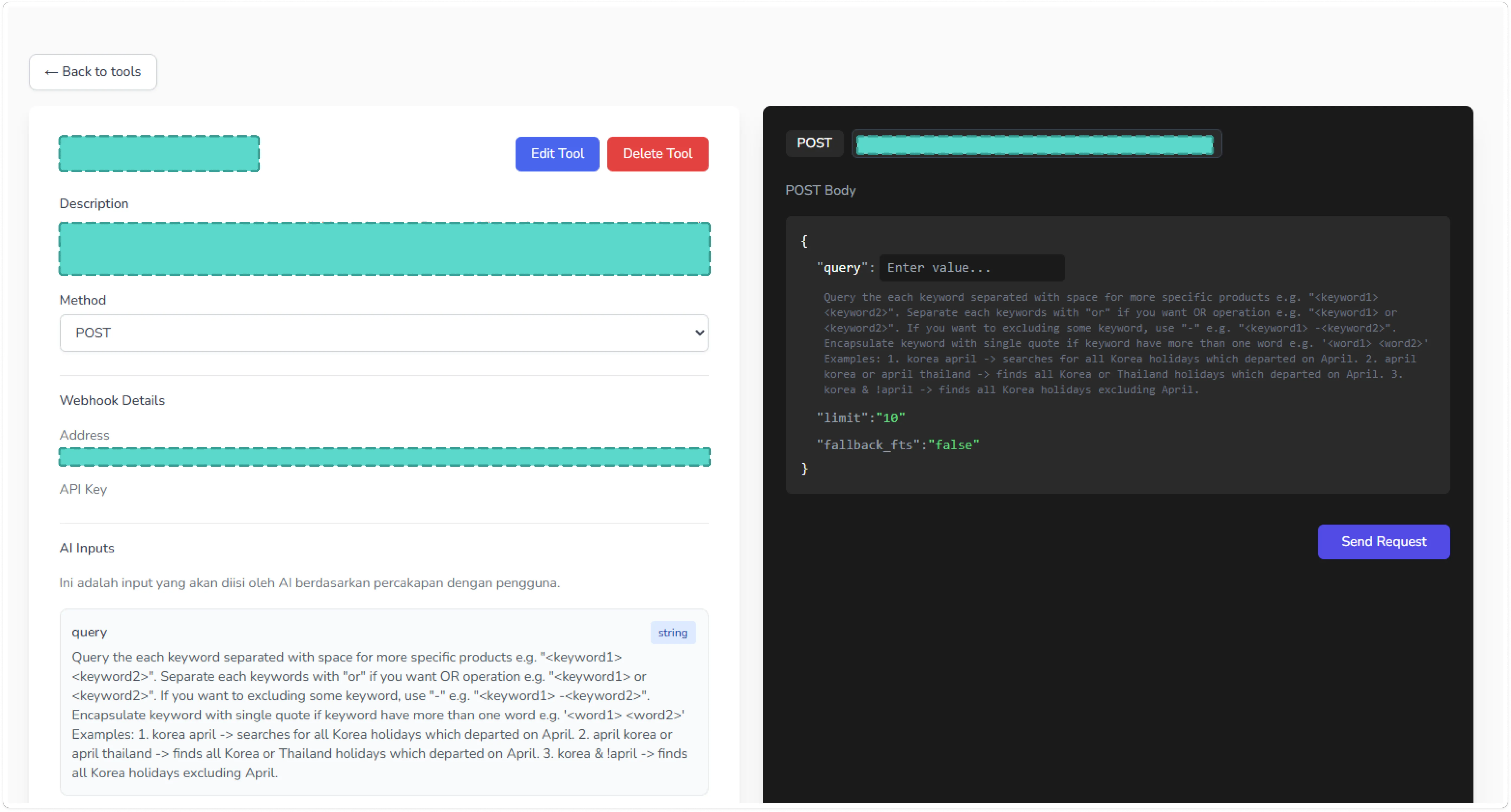 Tampilan Salah Satu Tools di Integrations