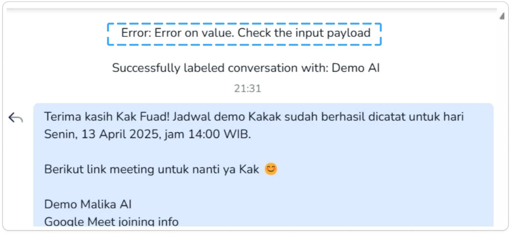 Contoh Pesan Error