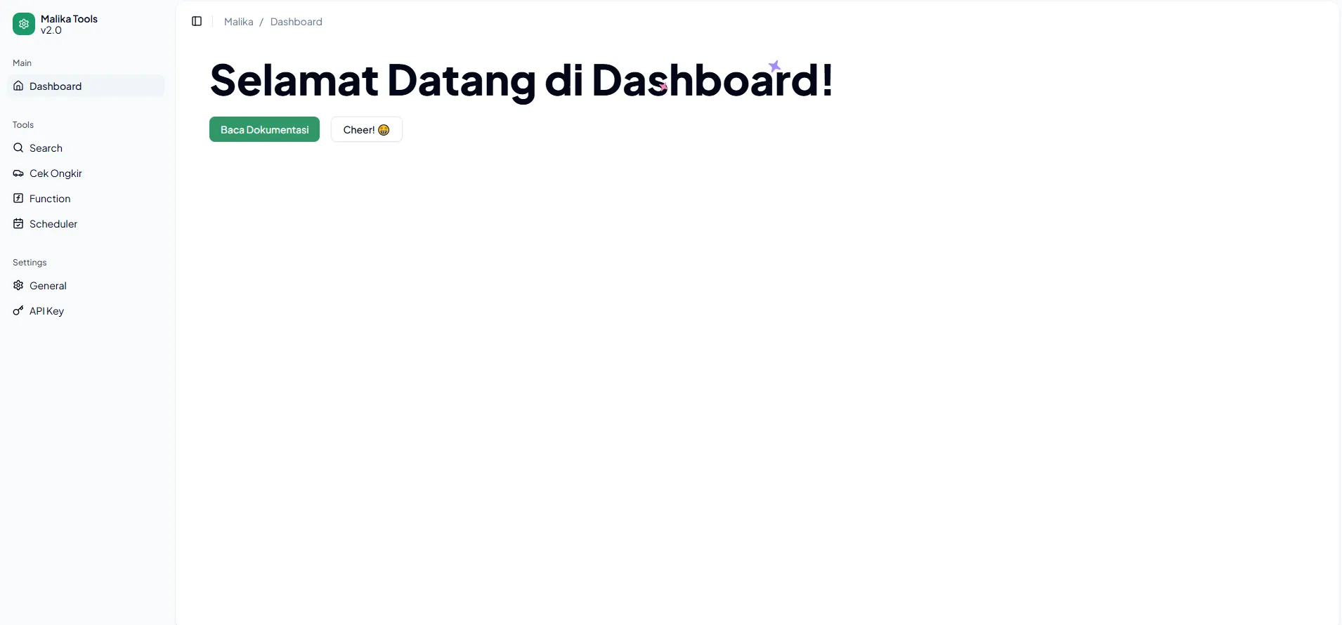 Halaman Dashboard Malika Tools