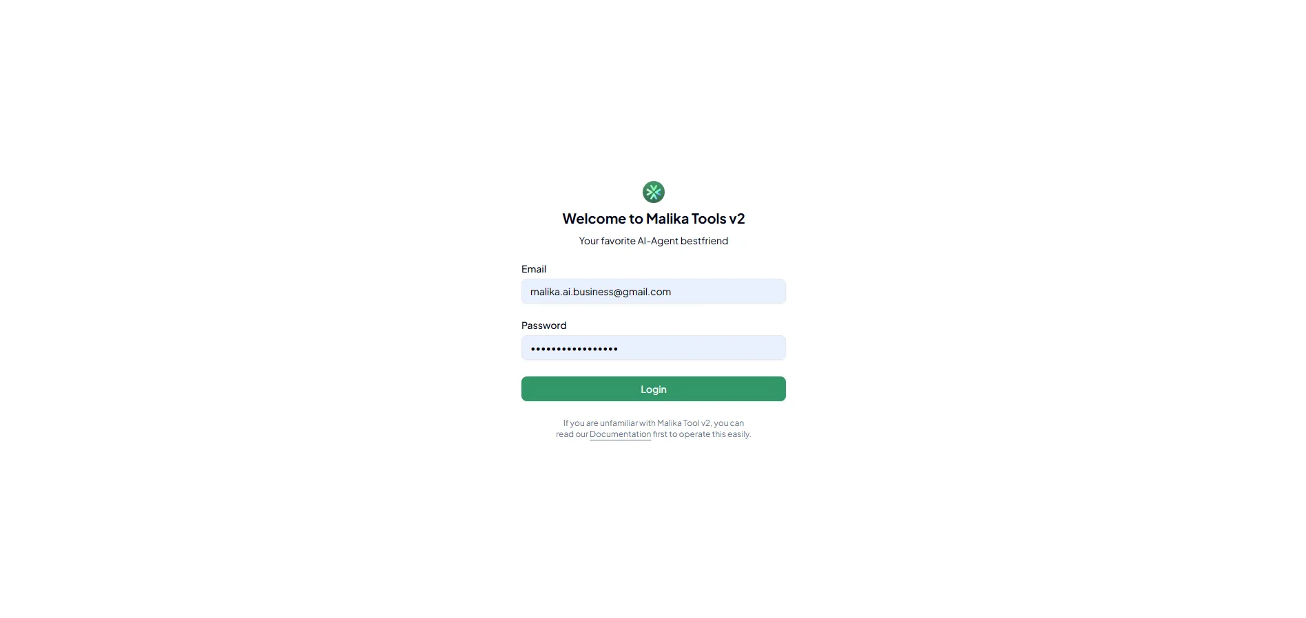 Halaman Login Malika Tools